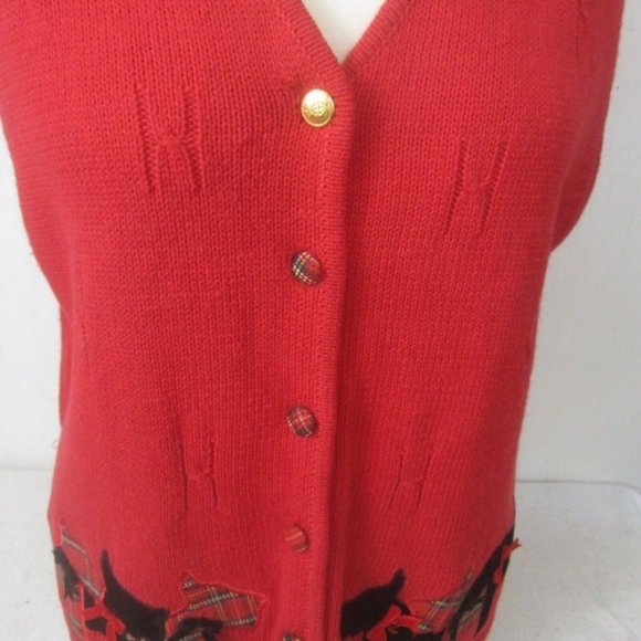 Marisa Christina vintage Women ugly Christmas Sweater Scottie Dog button vest L - Picture 6 of 10